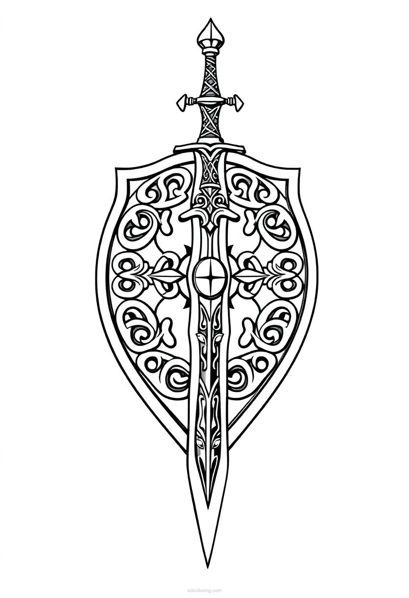 Celtic Shield and Sword coloring page for kids