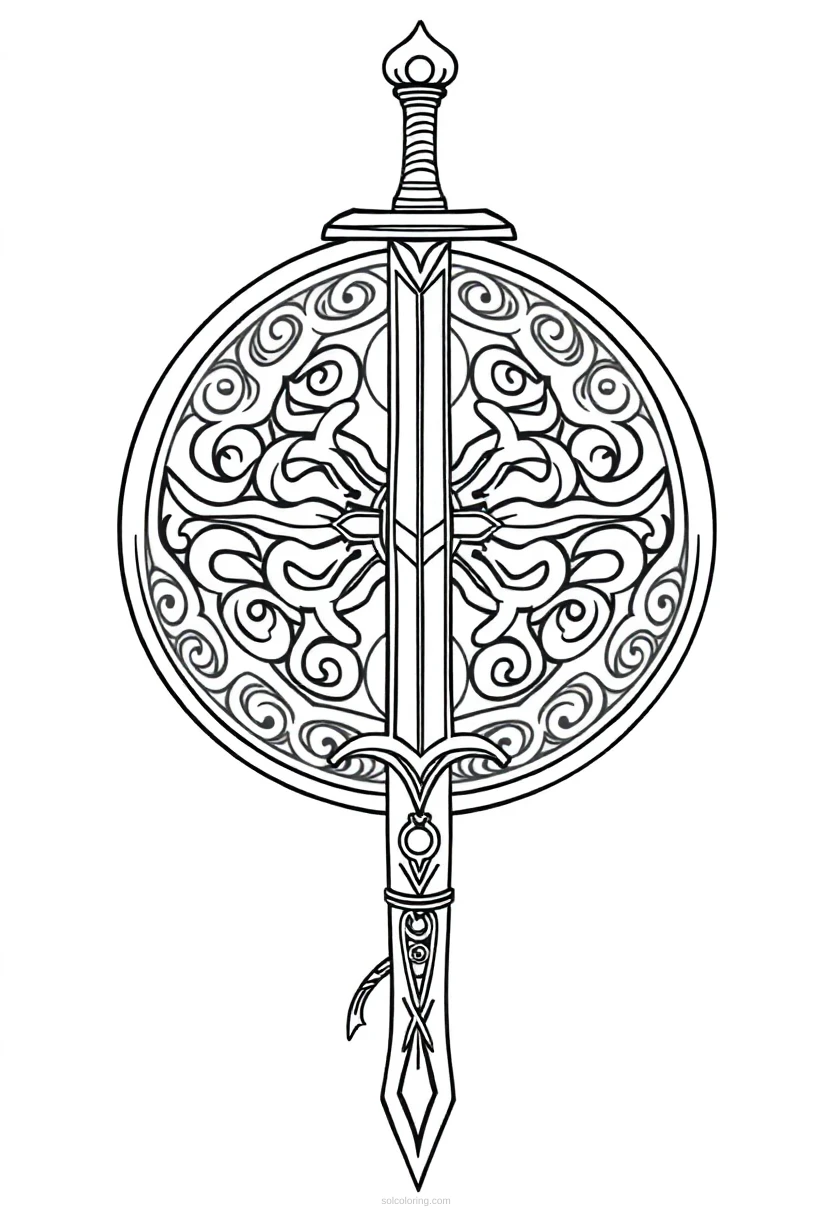Celtic Shield and Sword coloring page for kids