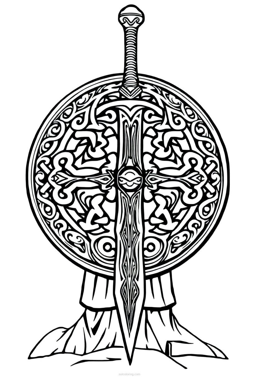 Celtic Shield and Sword coloring page for kids