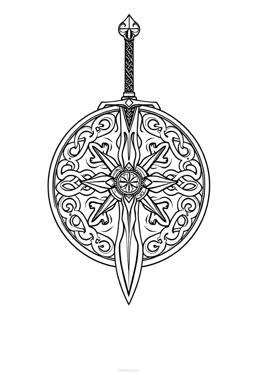Celtic Shield and Sword coloring page for kids