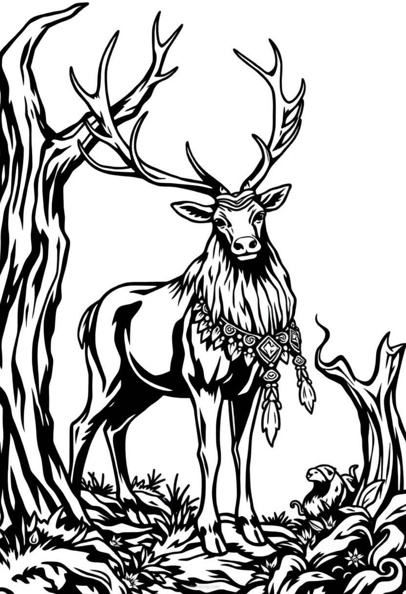Celtic Stag and Deer coloring page for kids