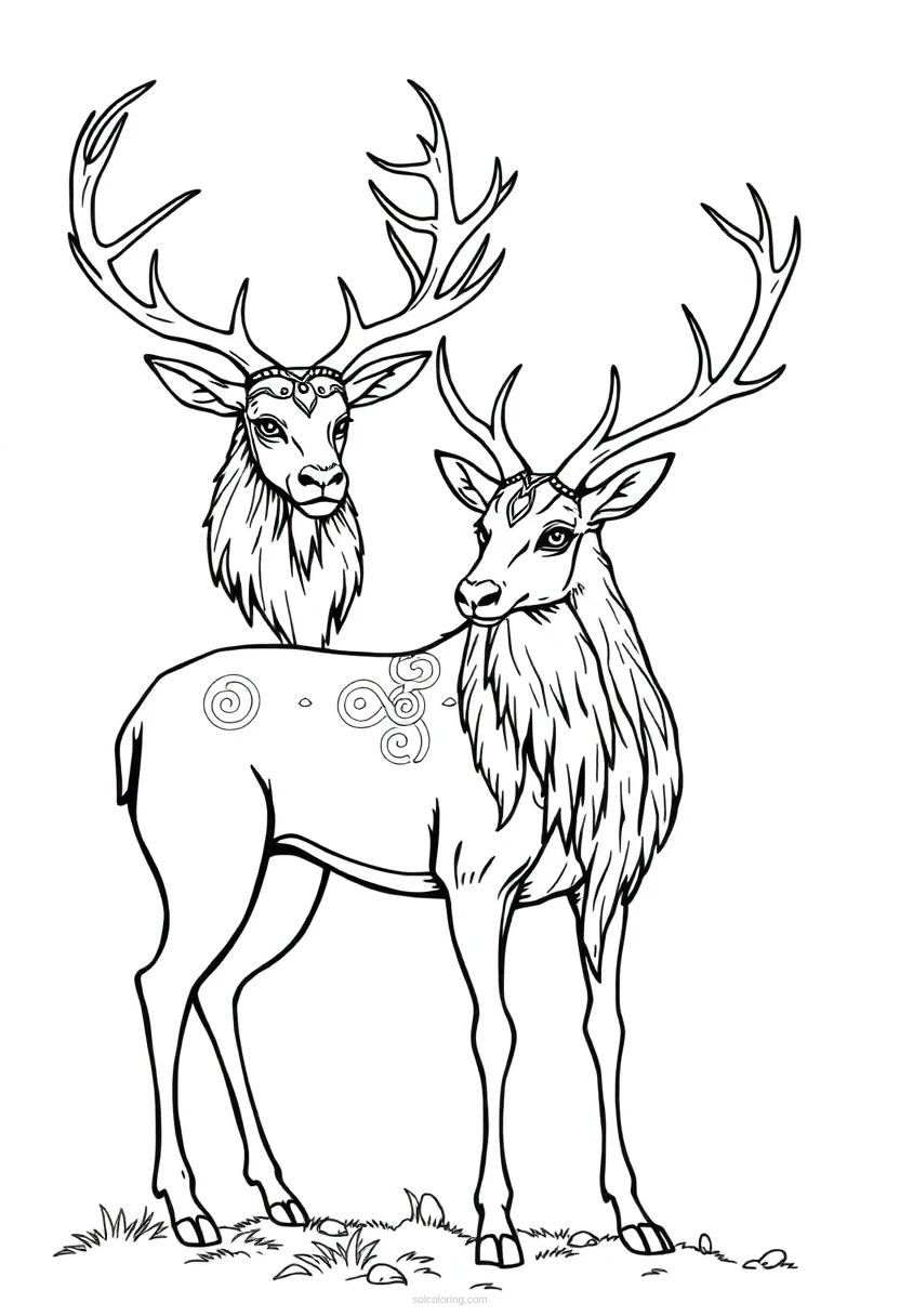 Celtic Stag and Deer coloring page for kids