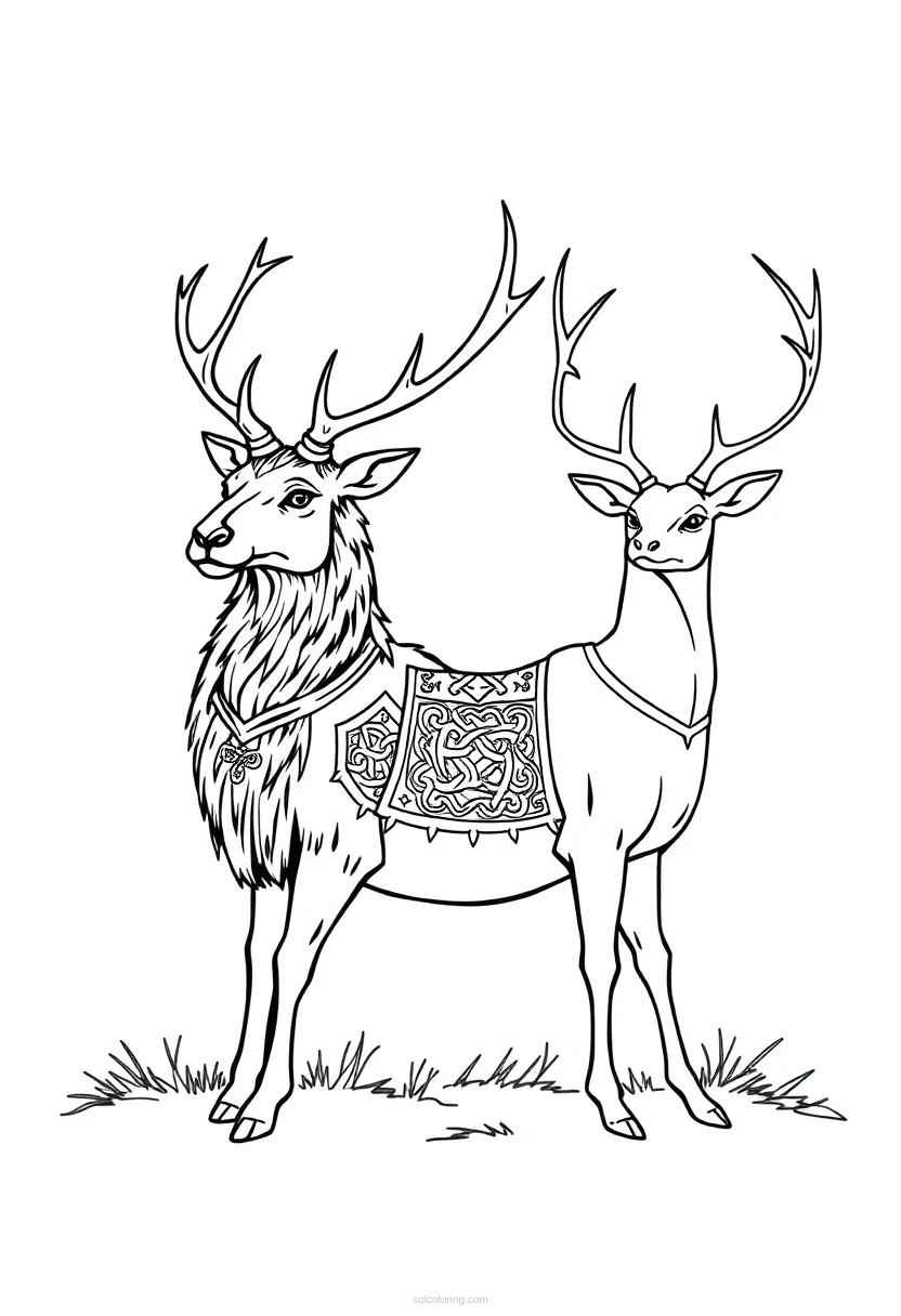 Celtic Stag and Deer coloring page for kids