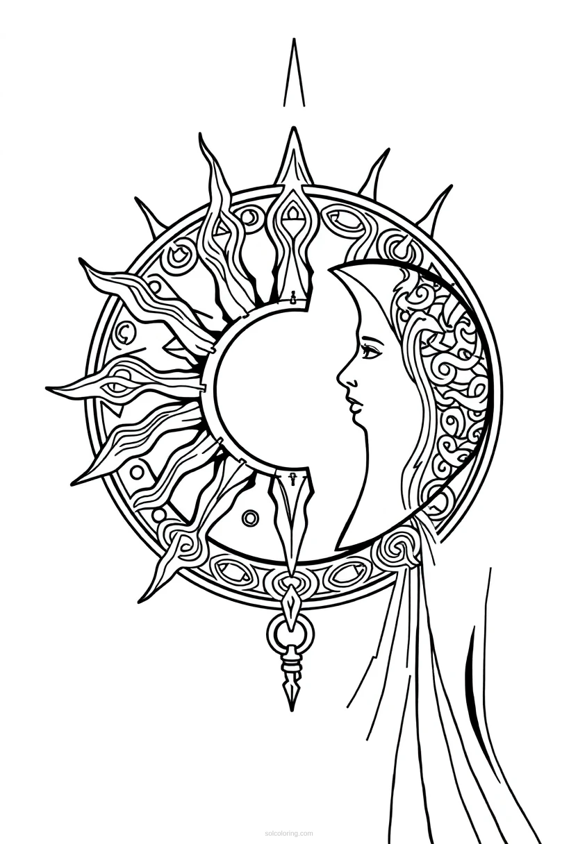 Celtic Sun and Moon Symbols coloring page for kids