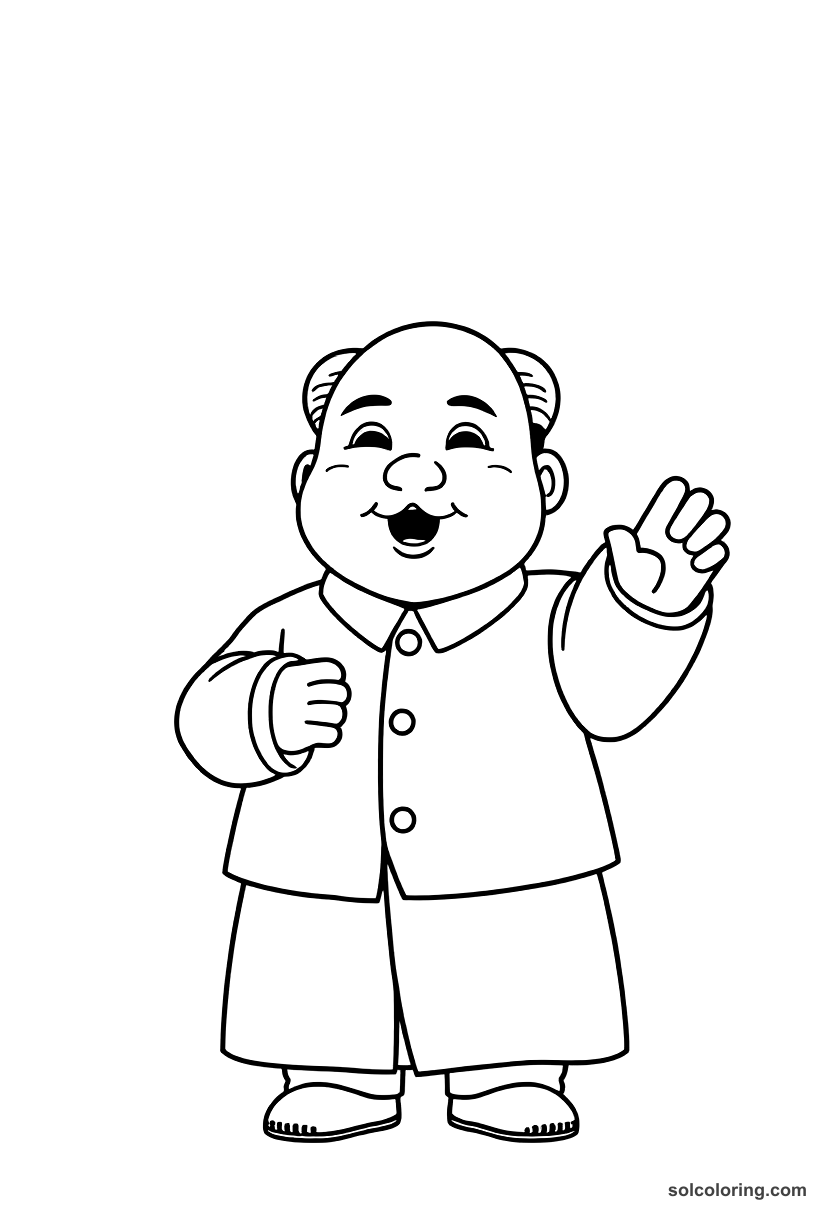Cute Cartoon Chairman Mao Zedong Proclaiming the PRC coloring page, free printable cute cartoon style