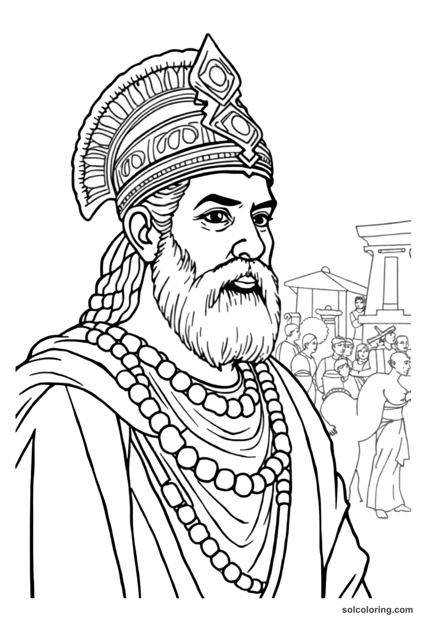 Chandragupta Maurya Founding His Empire coloring page, free printable detailed style