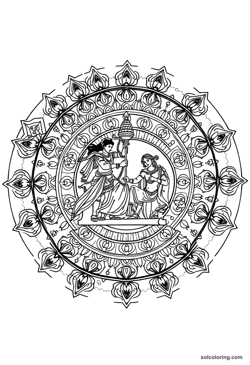 Mandala Chandragupta Maurya Founding His Empire coloring page, free printable mandala style