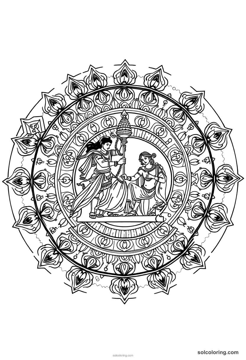 Mandala Chandragupta Maurya Founding His Empire mandala coloring page for kids