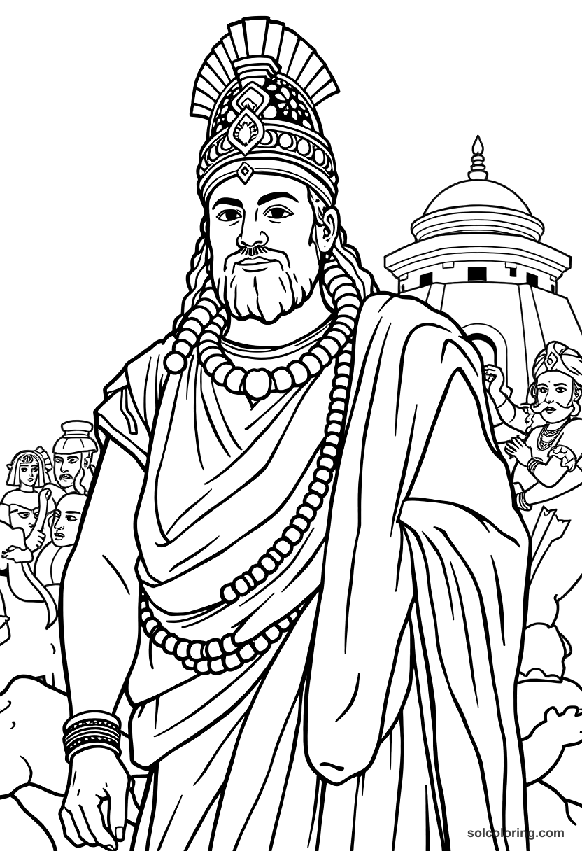 Chandragupta Maurya Founding His Empire coloring page, free printable realistic style