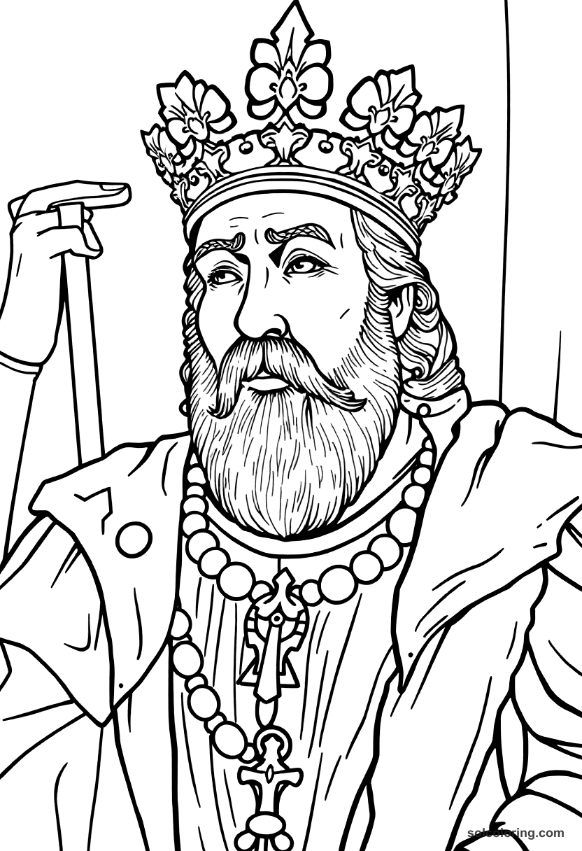 Charlemagne Being Crowned Holy Roman Emperor coloring page, free printable detailed style