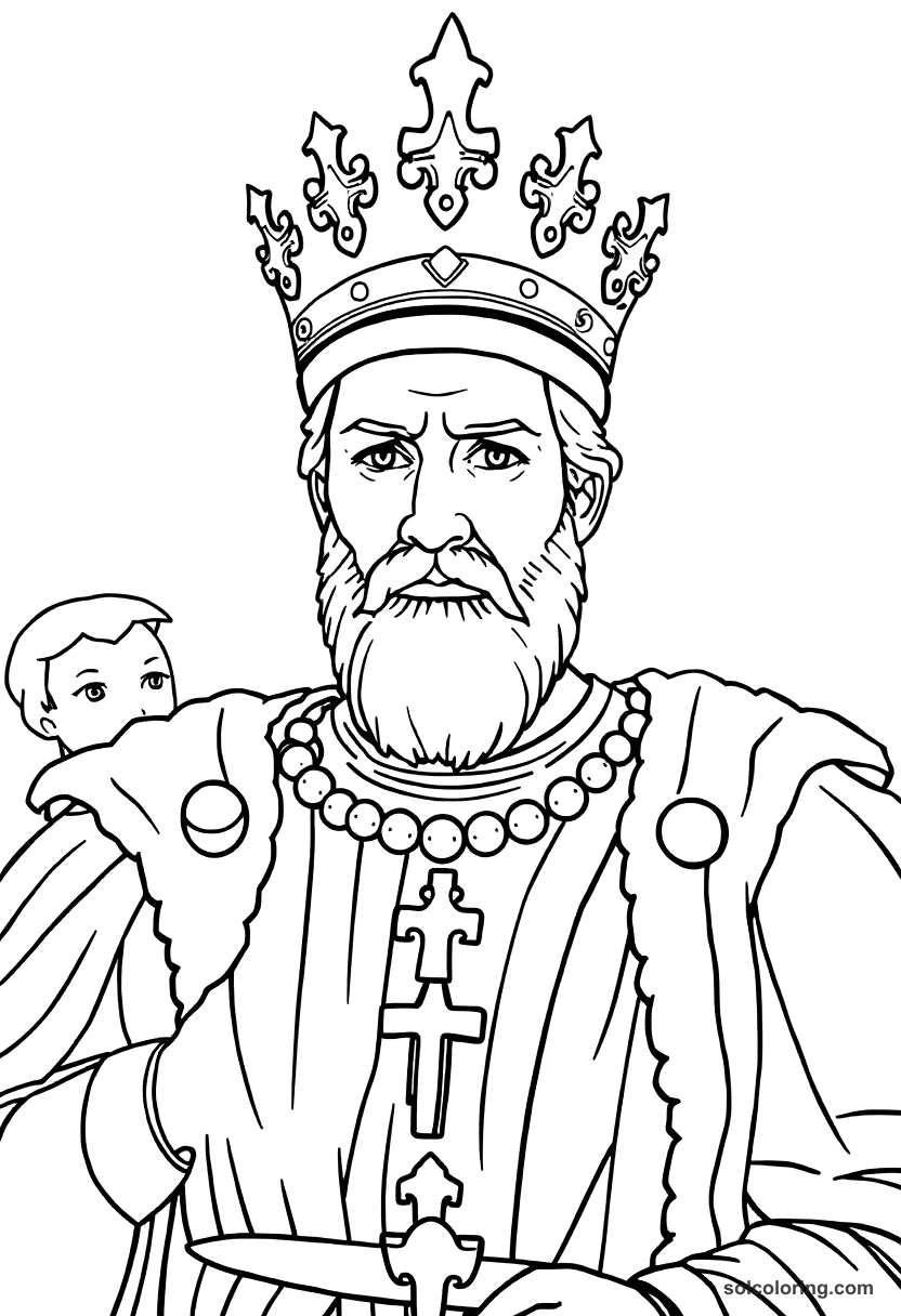 Charlemagne Being Crowned Holy Roman Emperor coloring page, free printable realistic style