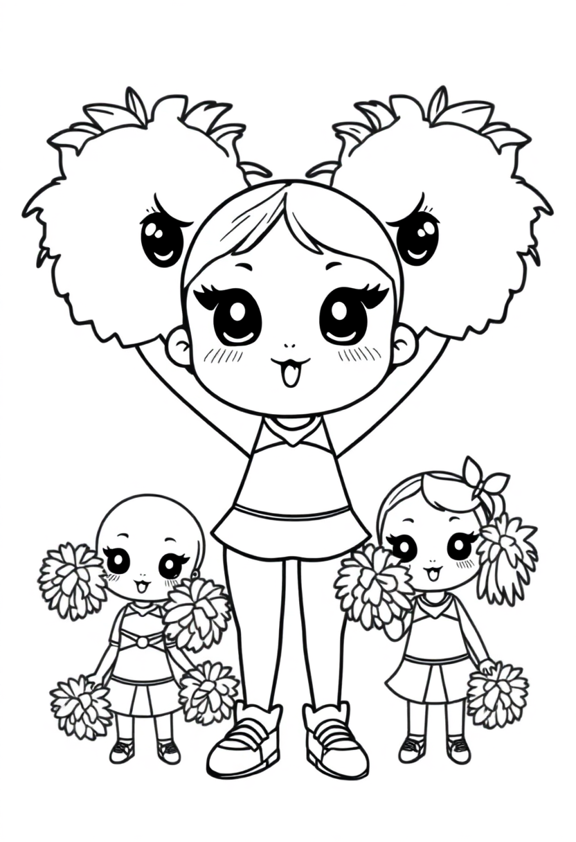 Cheerleaders with Pom Poms coloring page, free printable