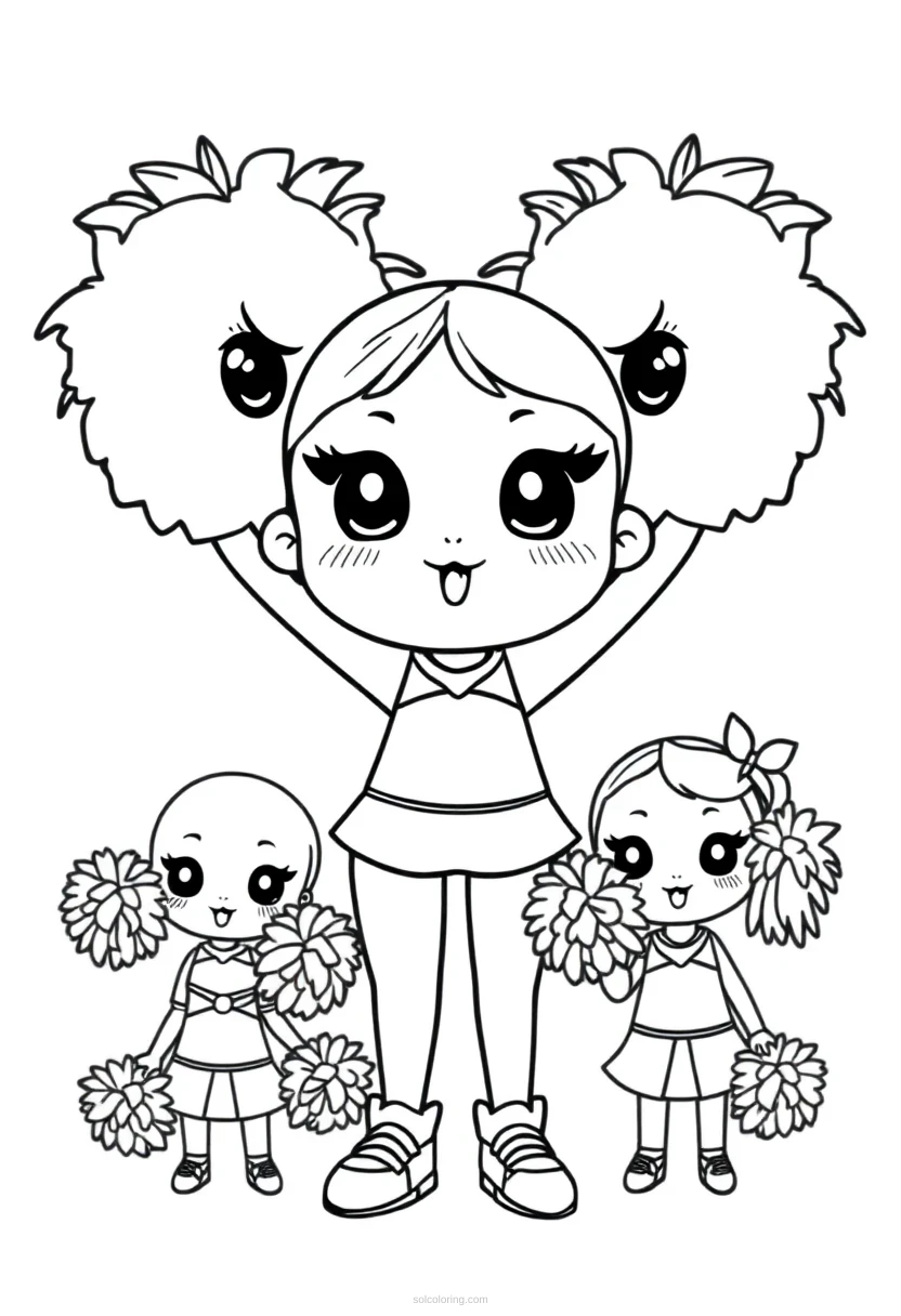 Cheerleaders with Pom Poms coloring page for kids