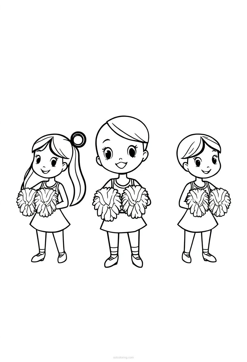 Cheerleaders with Pom Poms coloring page for kids