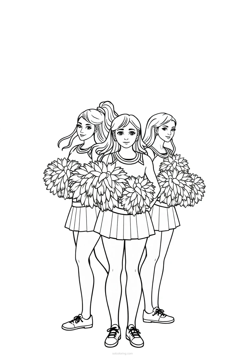 Cheerleaders With Pom Poms coloring page for kids