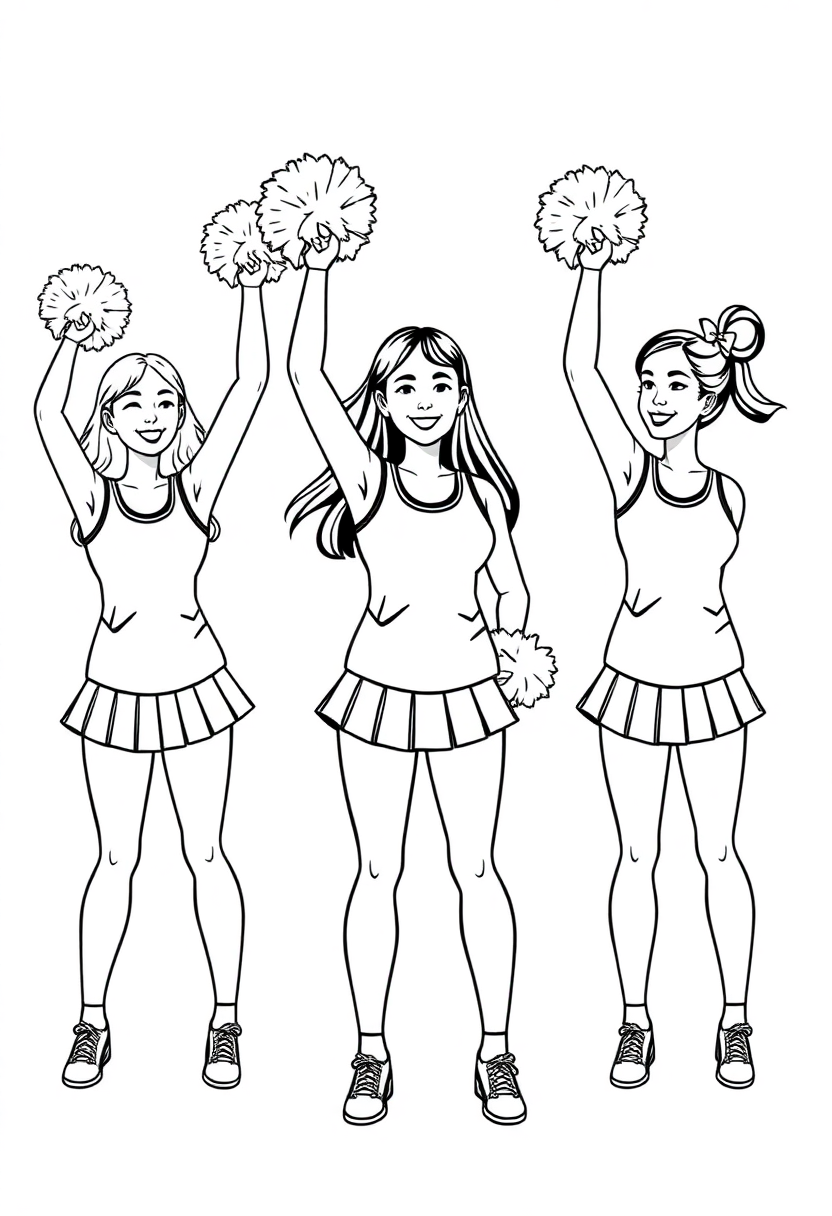 Cheerleaders With Pom Poms coloring pages