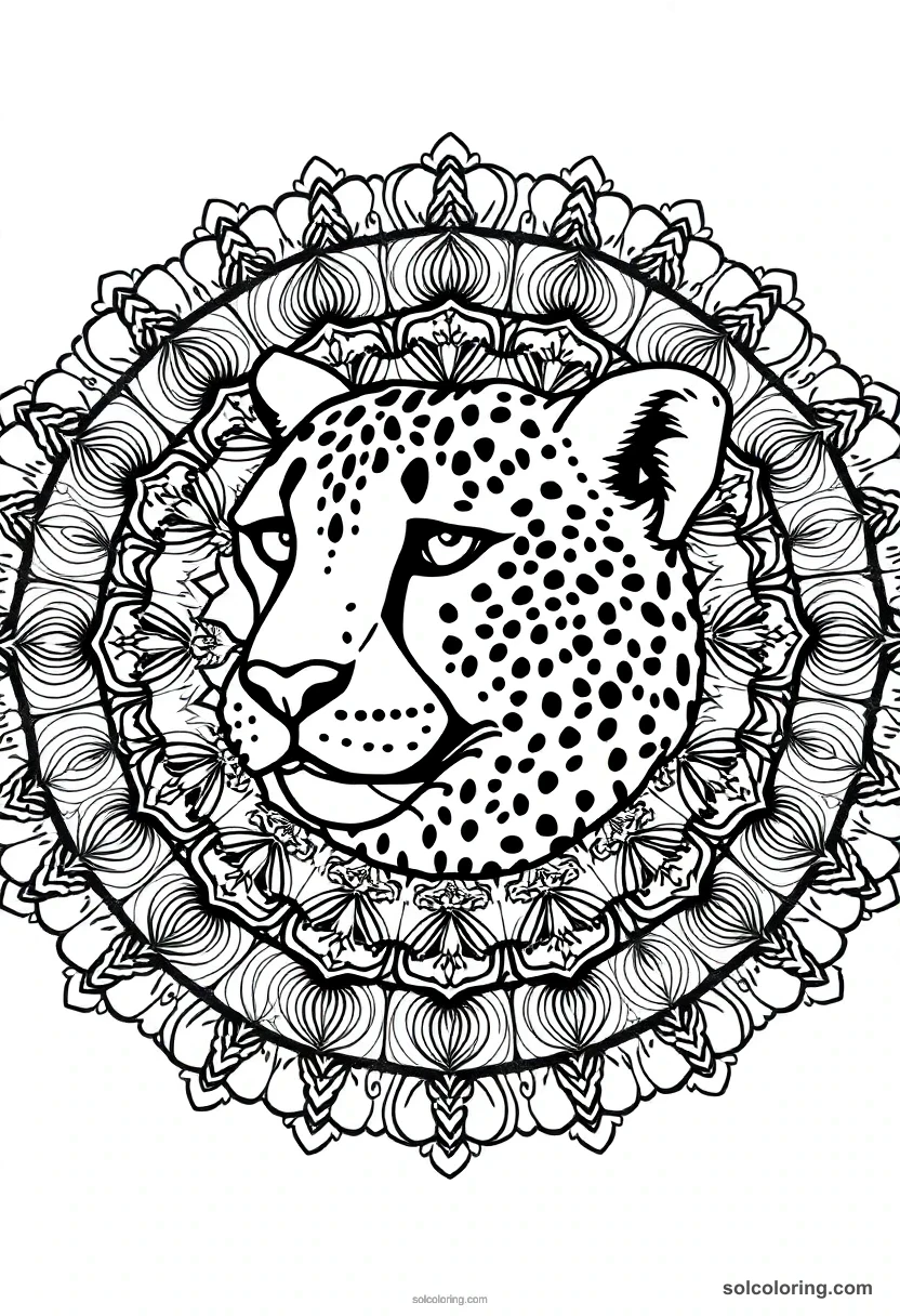 Mandala Cheetah mandala coloring page for kids
