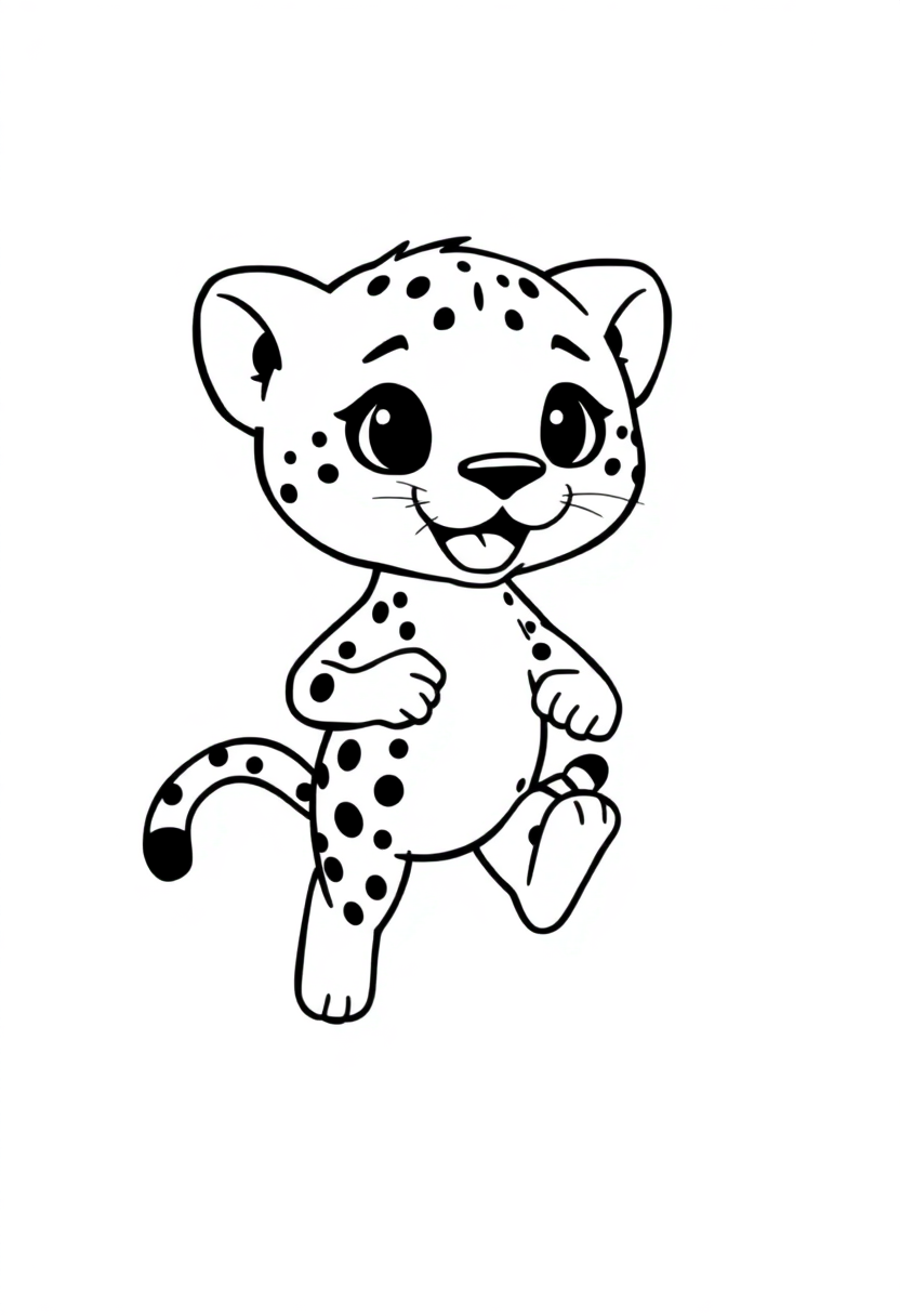 Cheetah Running coloring page, free printable standard style for kids and adults