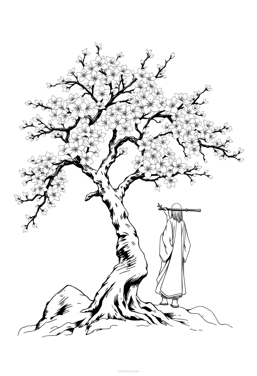 Cherry Blossom Tree coloring page for kids