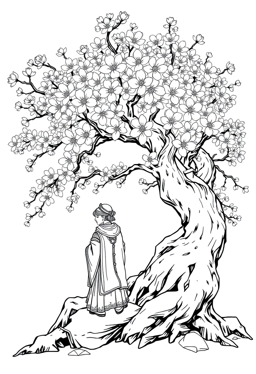 Cherry Blossom Tree coloring page, free printable