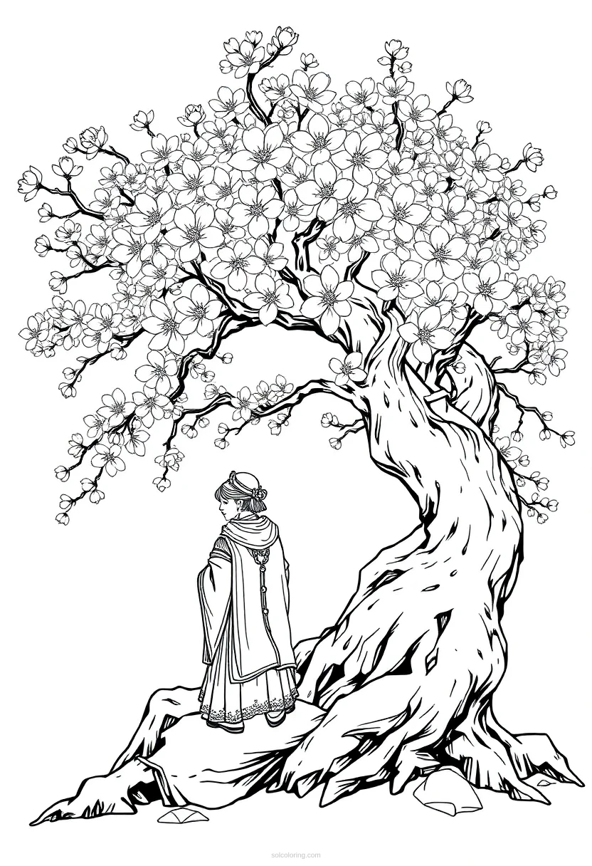 Cherry Blossom Tree coloring page for kids