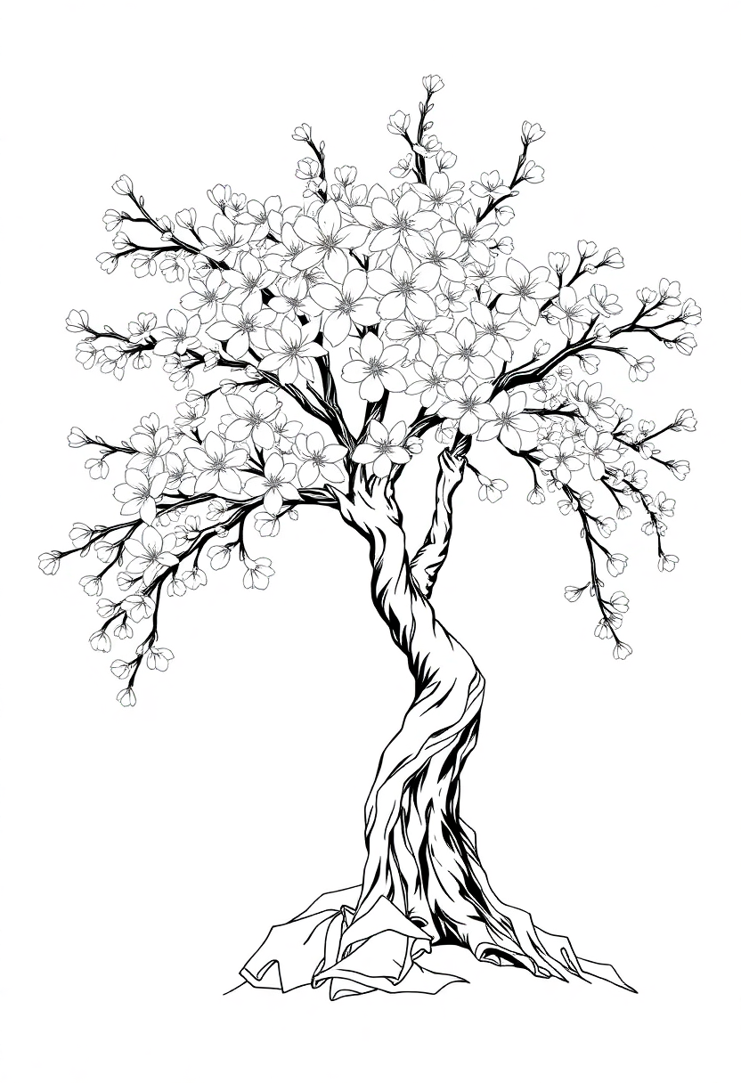 Cherry Blossom Tree coloring page, free printable
