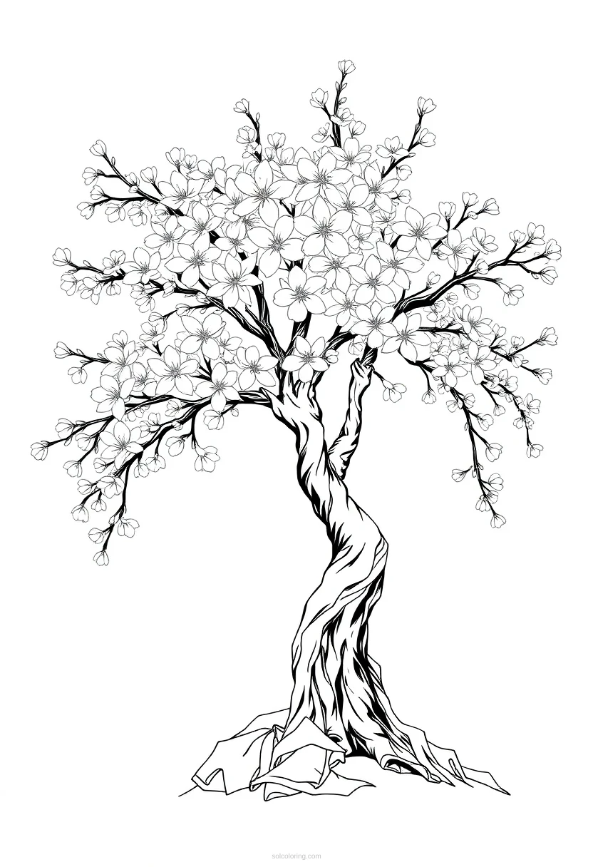 Cherry Blossom Tree coloring page for kids