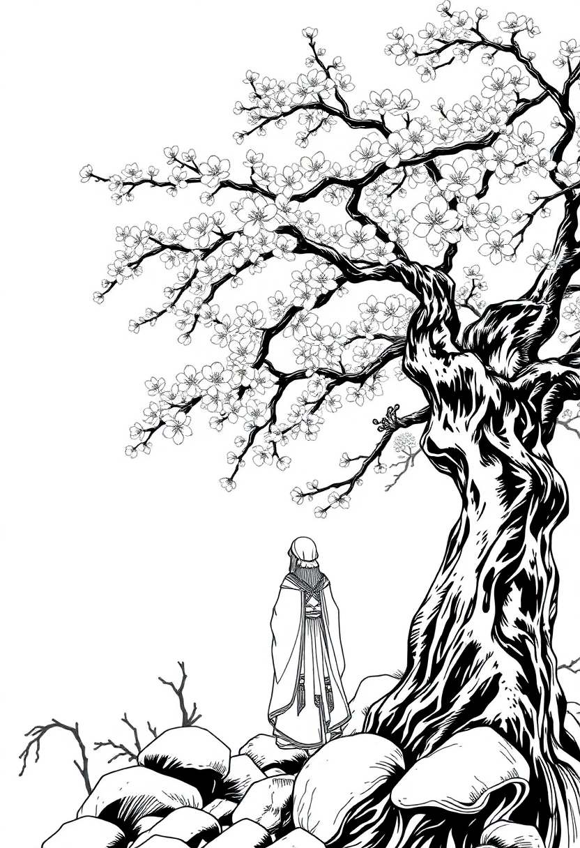 Cherry Blossom Tree coloring page, free printable