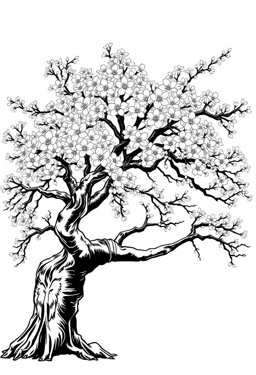 Cherry Blossom Tree coloring page, free printable