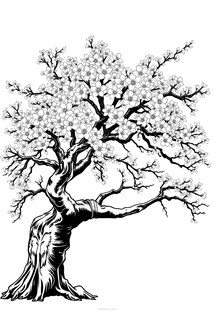 Cherry Blossom Tree coloring page for kids