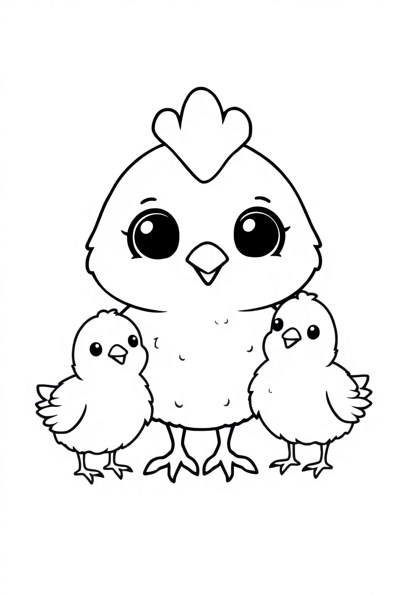 Chicken and Chicks coloring page, free printable