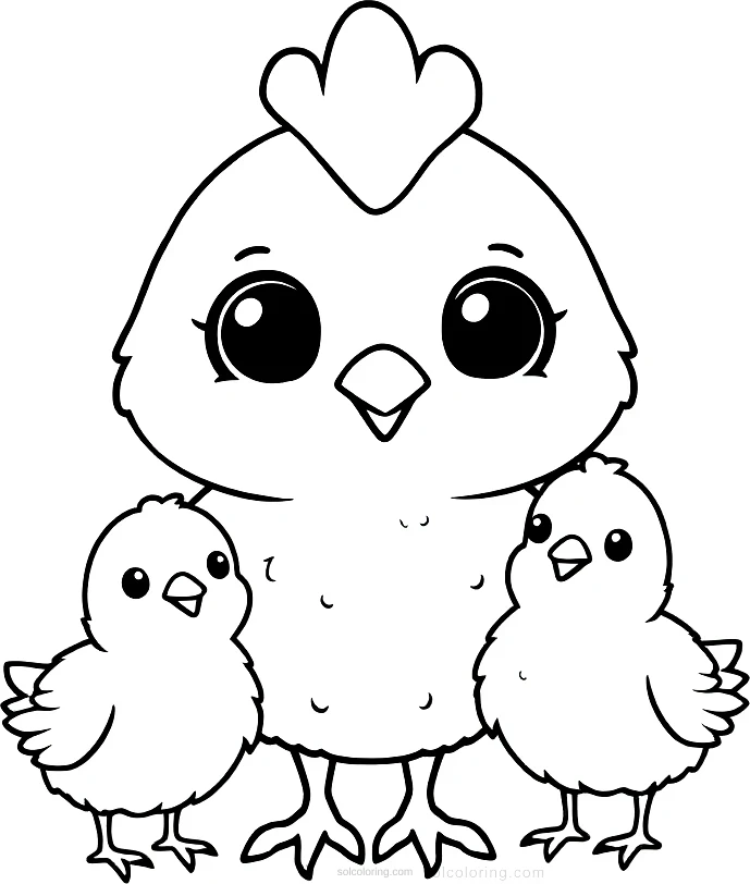 Chicken and Chicks coloring page for kids