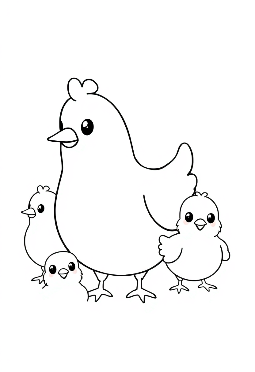 Chicken and Chicks coloring page, free printable