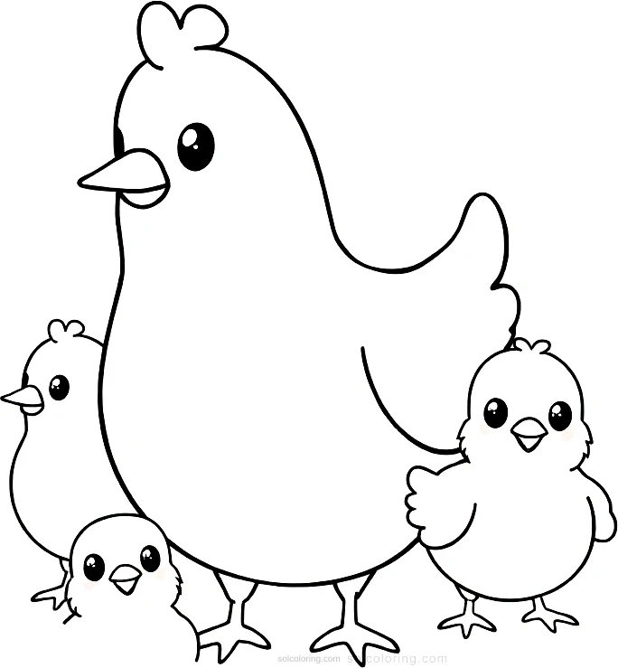 Chicken and Chicks coloring page for kids