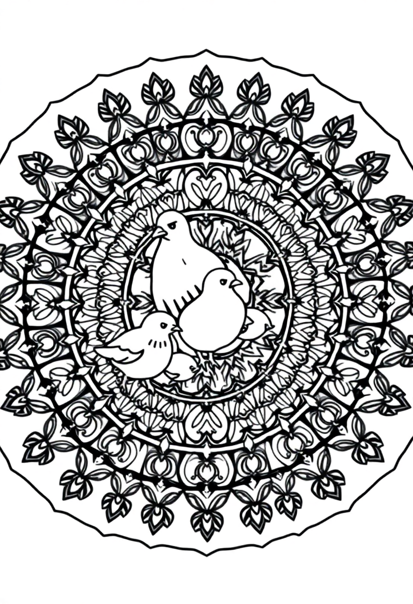 Chicken and Chicks coloring page, free printable