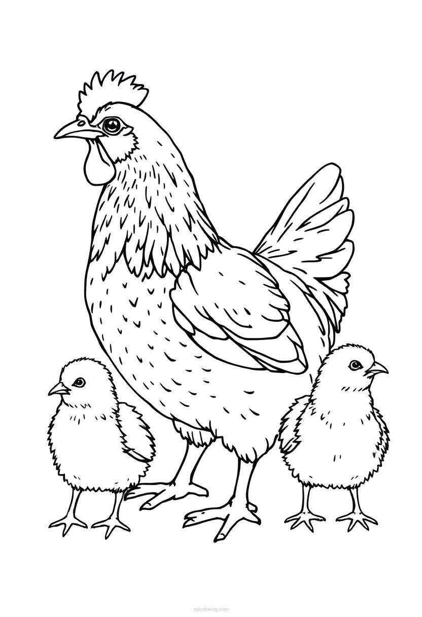 Chicken and Chicks coloring page for kids