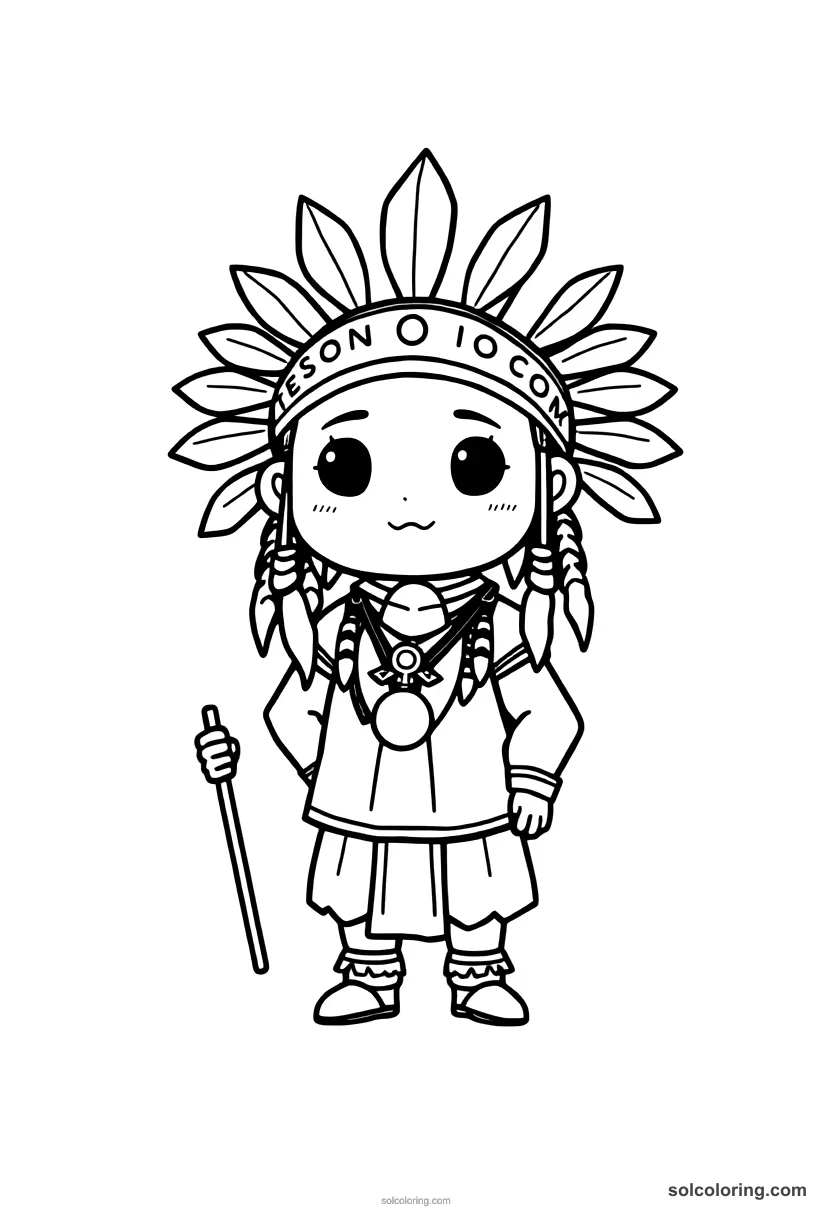 Chibi Chief Tecumseh Forming His Confederation chibi coloring page for kids