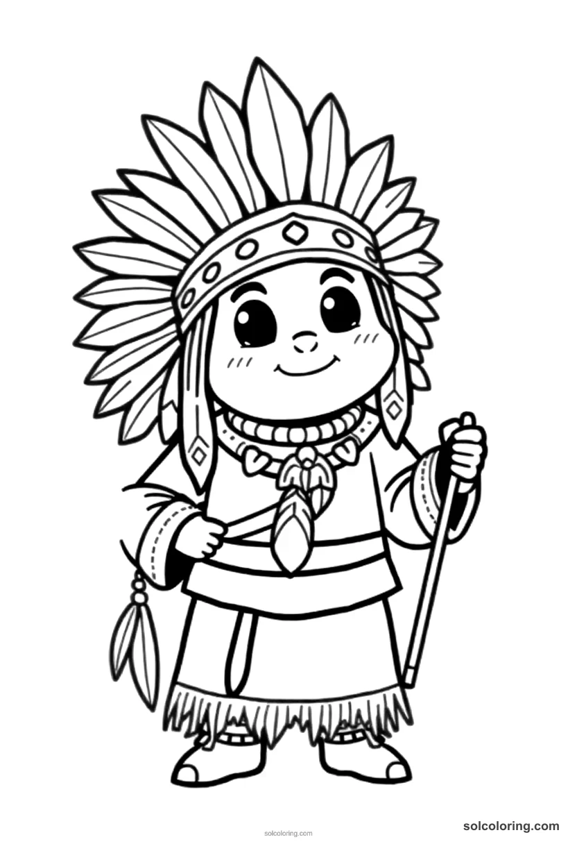 Cute Cartoon Chief Tecumseh Forming His Confederation cute cartoon coloring page for kids