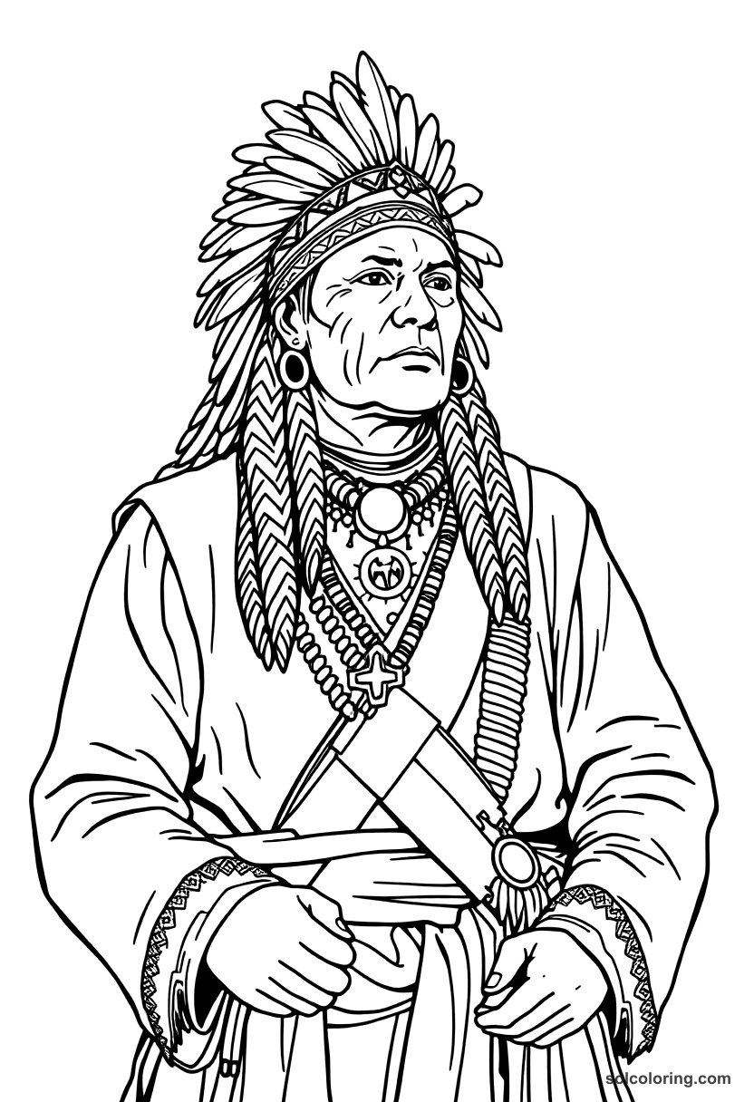 Chief Tecumseh Forming His Confederation coloring page, free printable detailed style