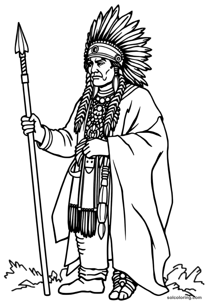Simple Chief Tecumseh Forming His Confederation coloring page, free printable simple style