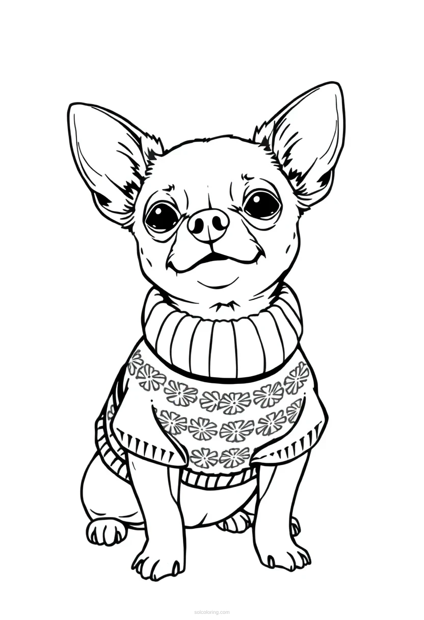 Chihuahua in Tiny Sweater coloring page for kids