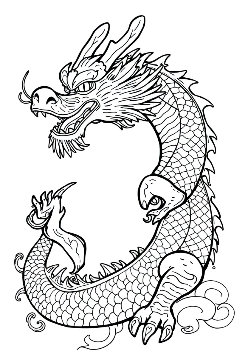 Chinese Dragon coloring page, free printable