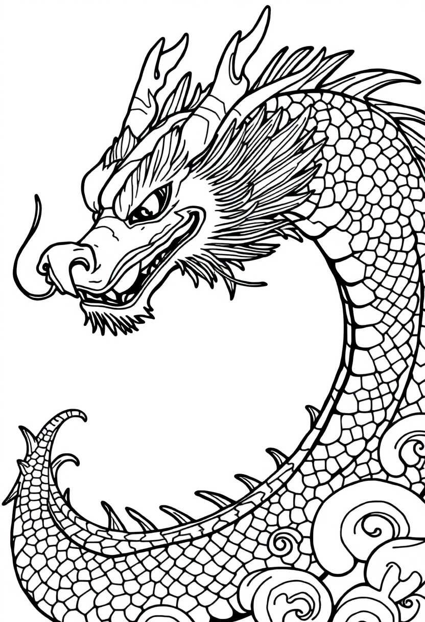 Chinese Dragon coloring page, free printable