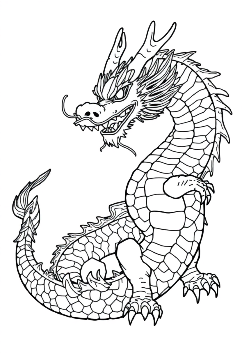 Chinese Dragon coloring page, free printable