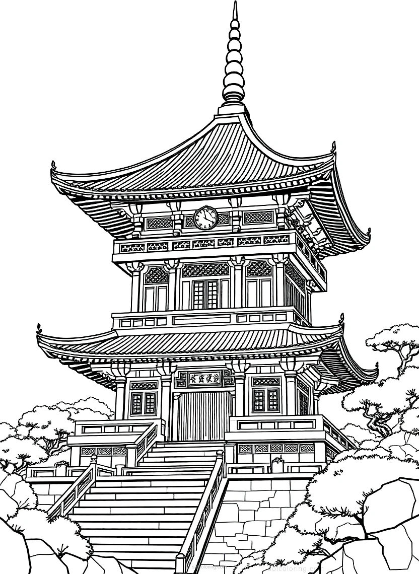 Chinese Pagoda coloring page for kids