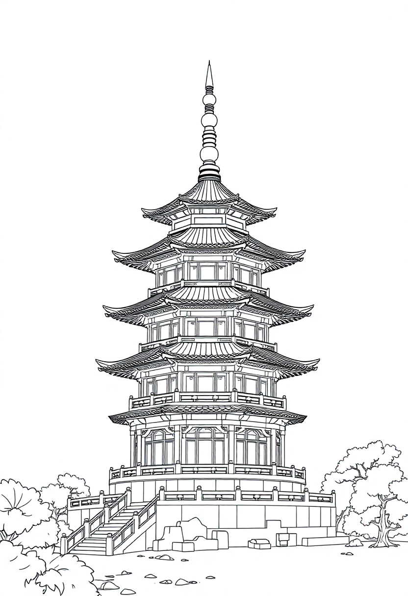 Chinese Pagoda coloring page, free printable