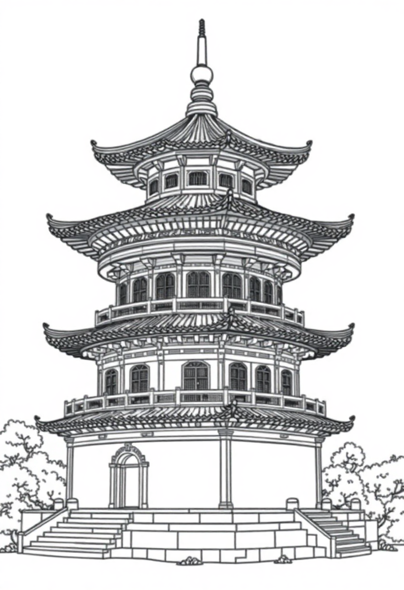 Chinese Pagoda coloring page, free printable