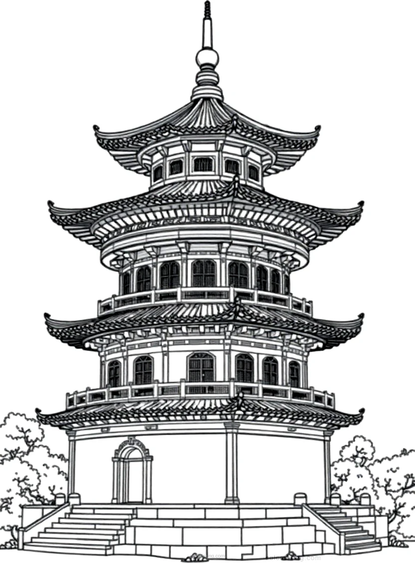 Chinese Pagoda coloring page for kids