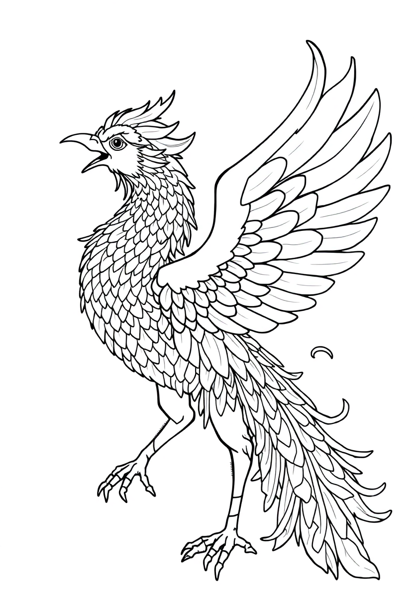 Chinese Phoenix coloring page, free printable