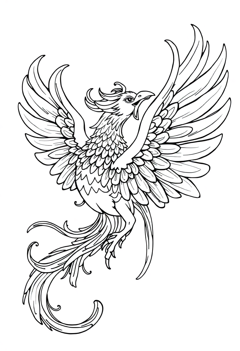 Chinese Phoenix coloring page, free printable